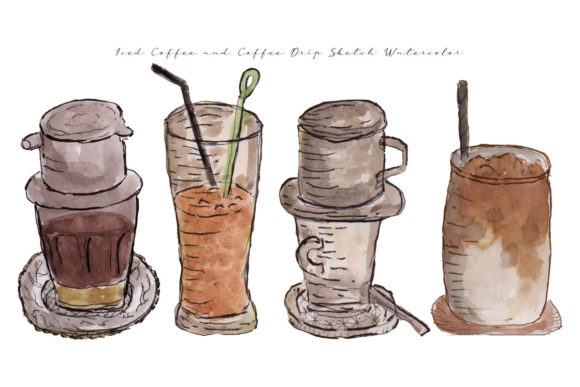 Coffee Drip Sketch Watercolor Illustrations