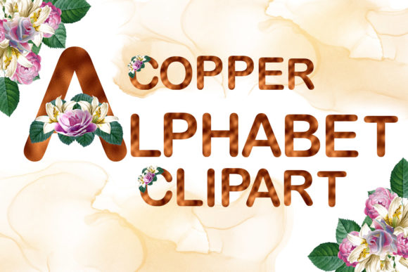 Copper Watercolor Rose Alphabet Clipart