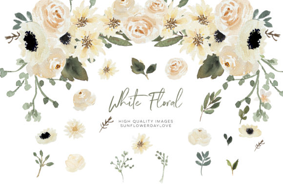Cream Beige Floral Clipart: Watercolor Illustrations