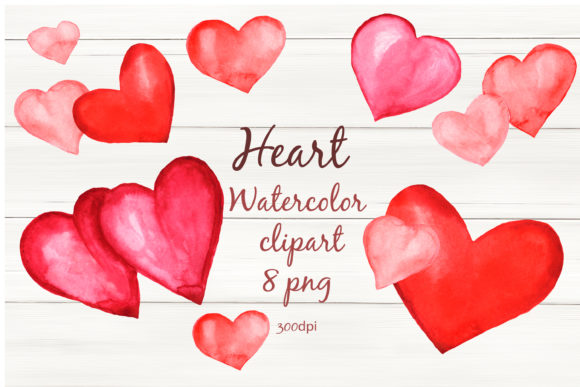 Pink Red Heart, Watercolor Clipart