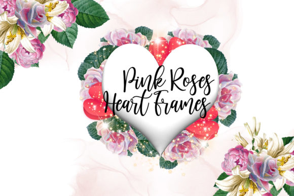 Pink Watercolor Roses Heart Frame Illustrations
