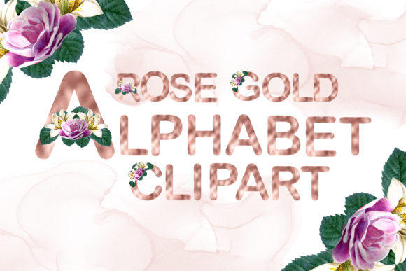 Rose Gold Watercolor Florals Alphabet Illustrations