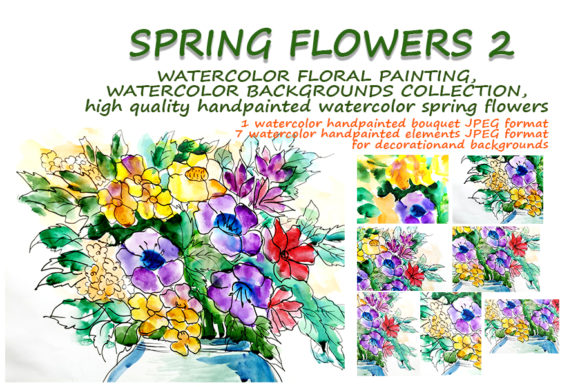 Spring Flowers 2 Bouquet. Watercolor Illustrations