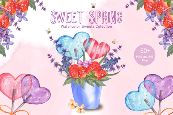 Sweet Spring Watercolor Collection & Illustrations