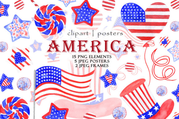 Watercolor American Symbols Illustrations