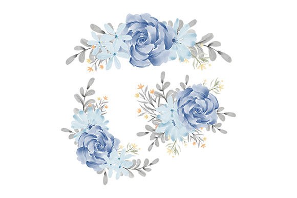 Watercolor Blue Flower Arrangement Set and Illustrations
