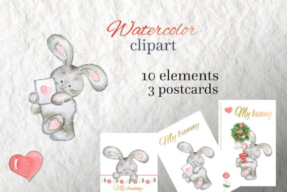 Watercolor Clipart Bunny Set and Illustrations