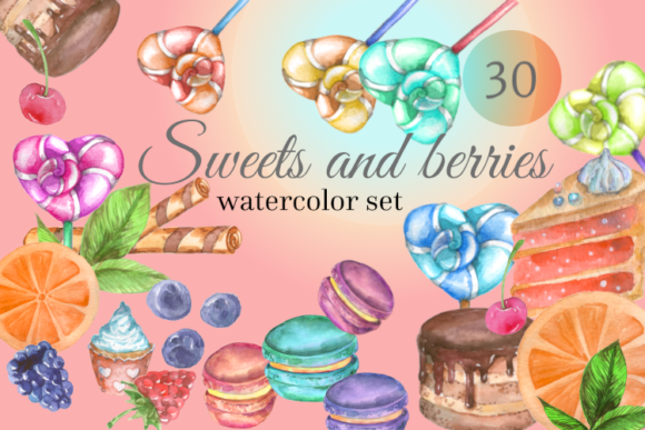 Watercolor Clipart of Sweets and Berries
