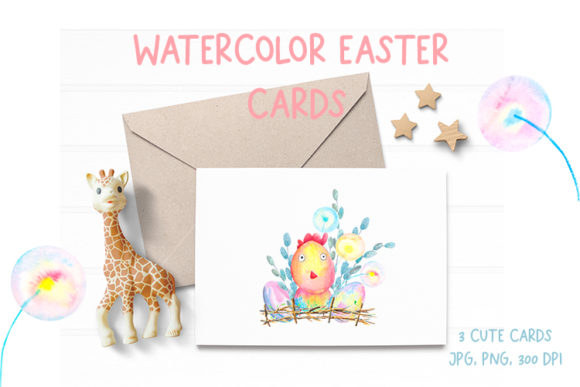 Watercolor Cute Easter Cards. Baby Showe Illustrations