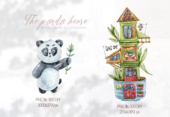 Watercolor Cute Panda and Bamboo Clipart