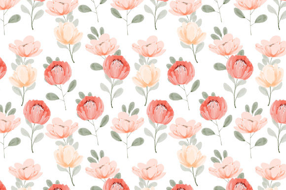 Watercolor Cute Peony Flower Pattern Illustrations