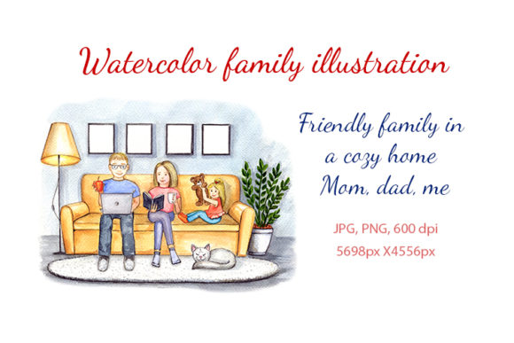 Watercolor Family Clipart. Cozy Home Illustrations