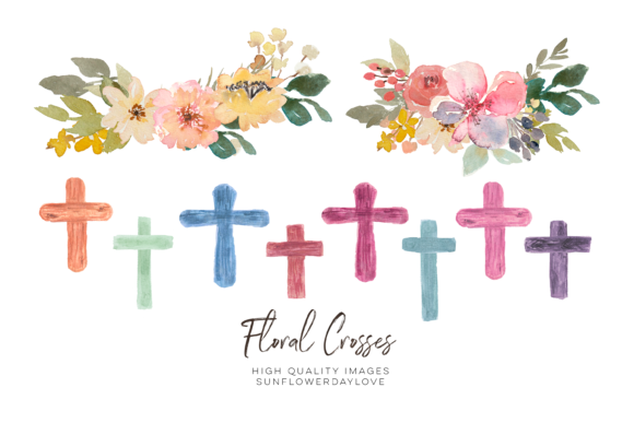 Watercolor Floral Crosses Clipart