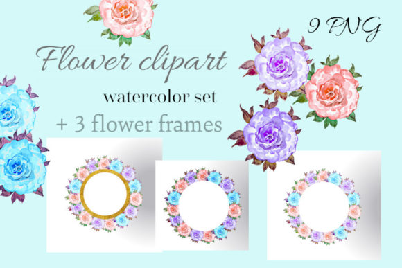Watercolor Floral Round Frames Clipart