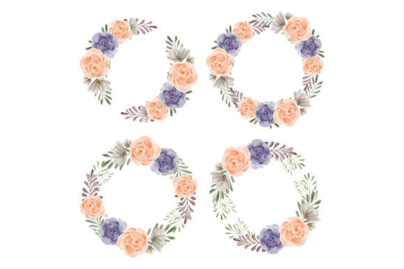 Watercolor Floral Wreath Frame Peony Illustrations