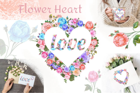 Watercolor Flower Heart Clipart and Illustrations