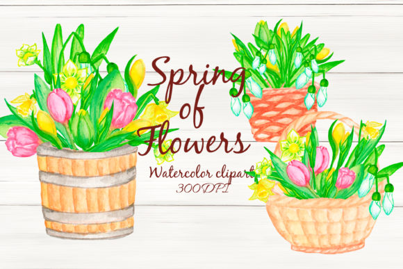 Watercolor Flowers, Spring Clipart Illustrations
