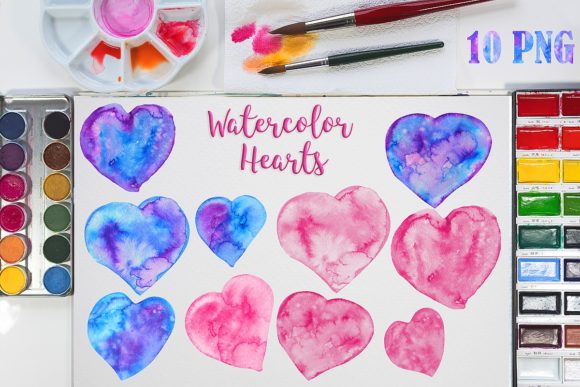 Watercolor Hearts Shapes Hand-drawn Png and Illustrations