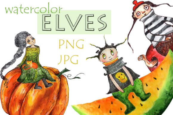 Watercolor Illustration Cute Elves and Illustrations