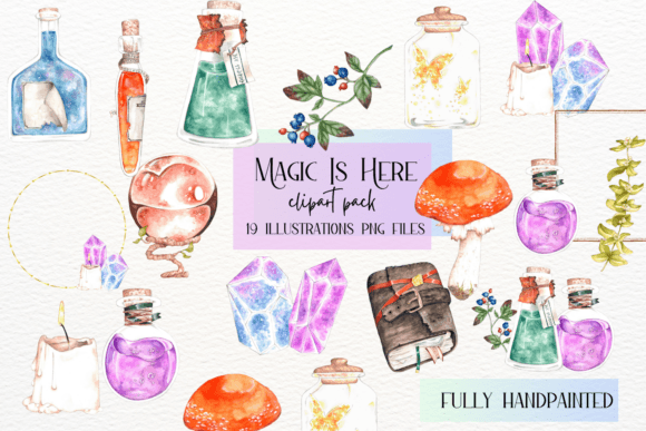 Watercolor Magic Potions, Magic School Illustrations