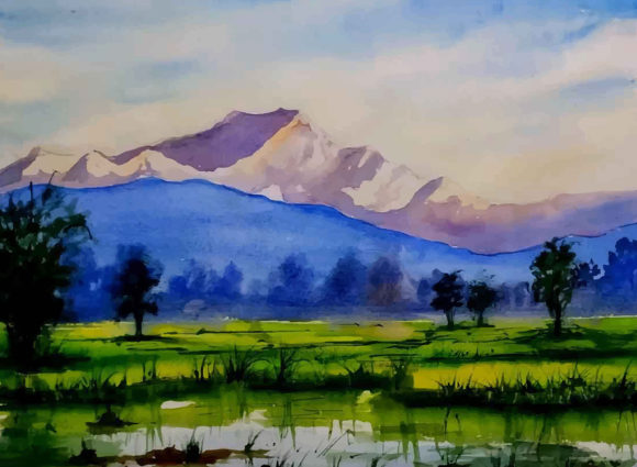 Watercolor Nature Landscape and Rural Vi