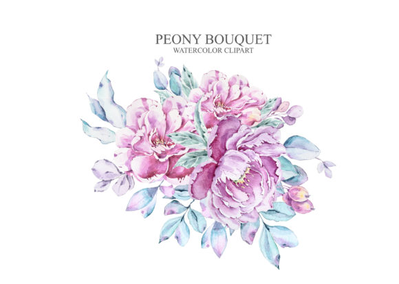 Watercolor Peony Bouquet Clipart & Illustrations