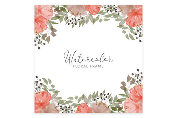 Watercolor Peony Flower Square Frame Illustrations