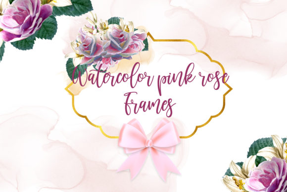 Watercolor Pink Rose Frame Clipart and Illustrations