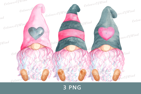 Watercolor Pink Valentine Gnomes Clipart