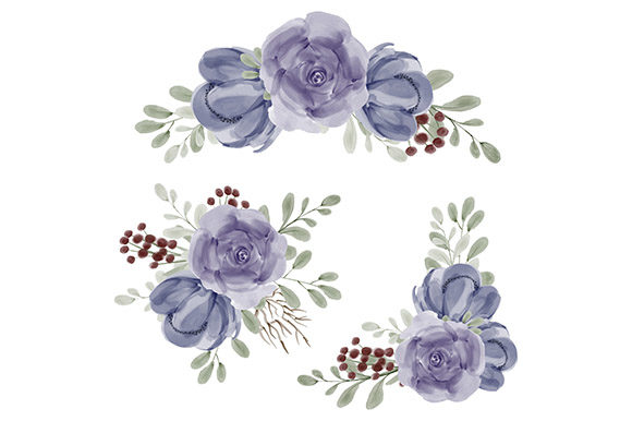 Watercolor Purple Flower Arrangement Set Illustrations