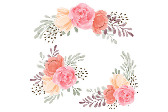 Watercolor Rose Peony Bouquet Set