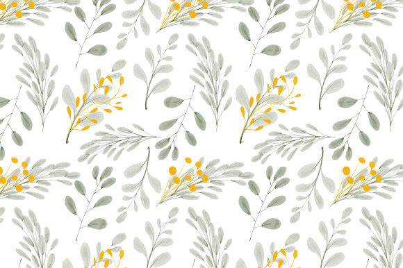 Watercolor Seamless Pattern Gold Leaf Illustrations