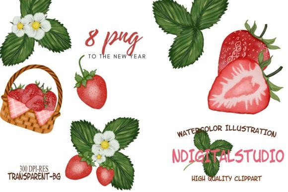 Watercolor Strawberry Clipart Png and Illustrations