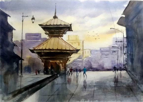 Watercolor Traditional Church Landscape Illustrations