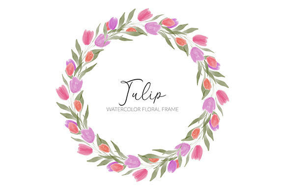 Watercolor Tulip Flower Wreath Frame and Illustrations