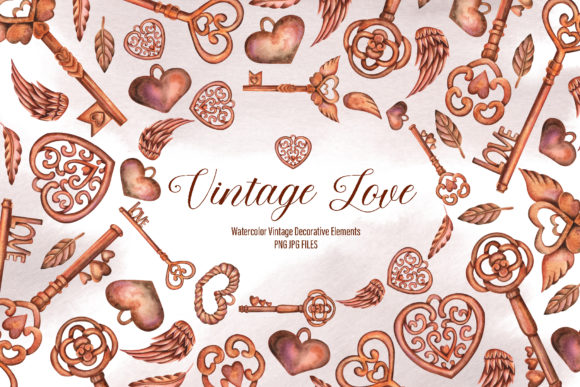 Watercolor Vintage Love Elements Illustrations