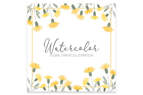 Watercolor Yellow Flower Square Frame Illustrations