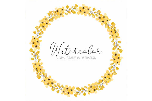 Watercolor Yellow Flower Wreath Frame Illustrations