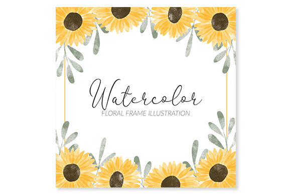 Watercolor Yellow Sunflower Square Frame Illustrations